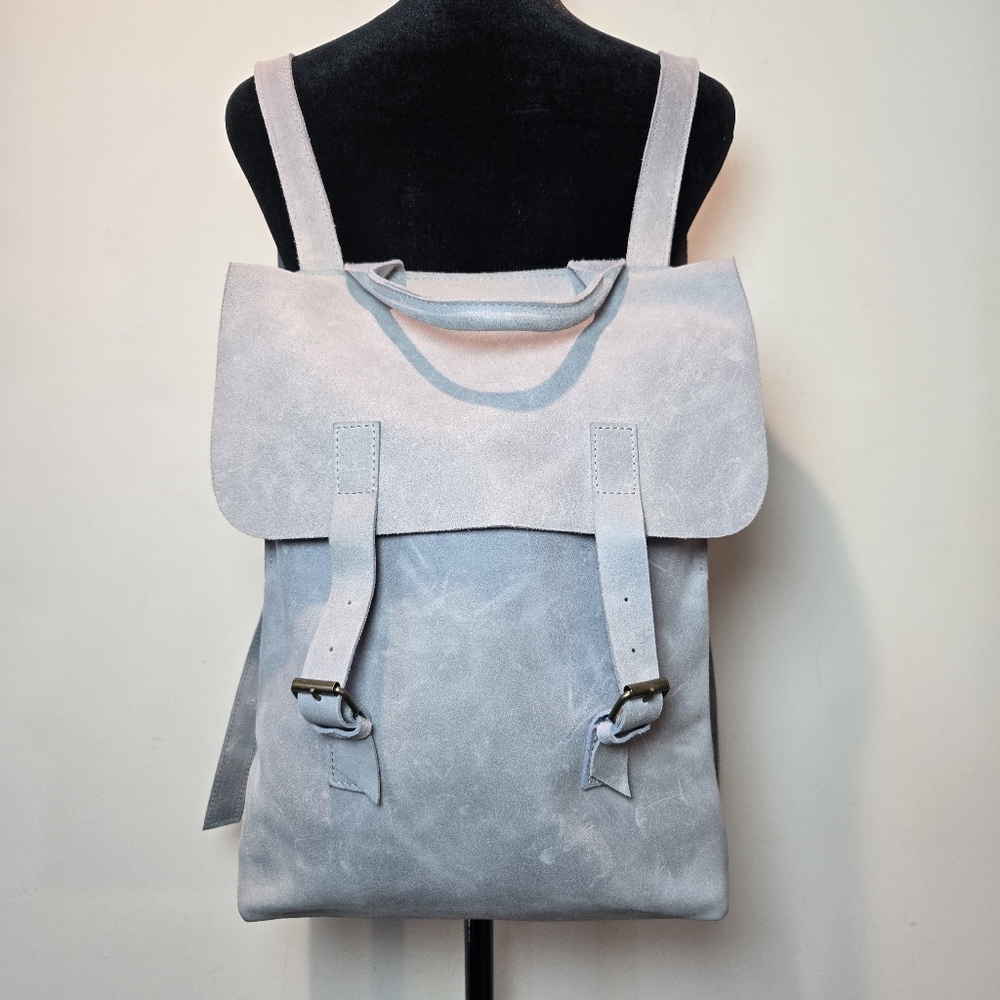 Leather Suede Backpack Slingbag Purse With Buckles Gray